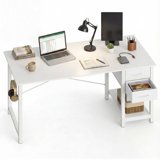 EDX Computer Desk with 2 Drawers 47 Inch PC Table Study Writing Desk with Storage Shelf Headphone Hook, Simple Style Small Desk for Home, White