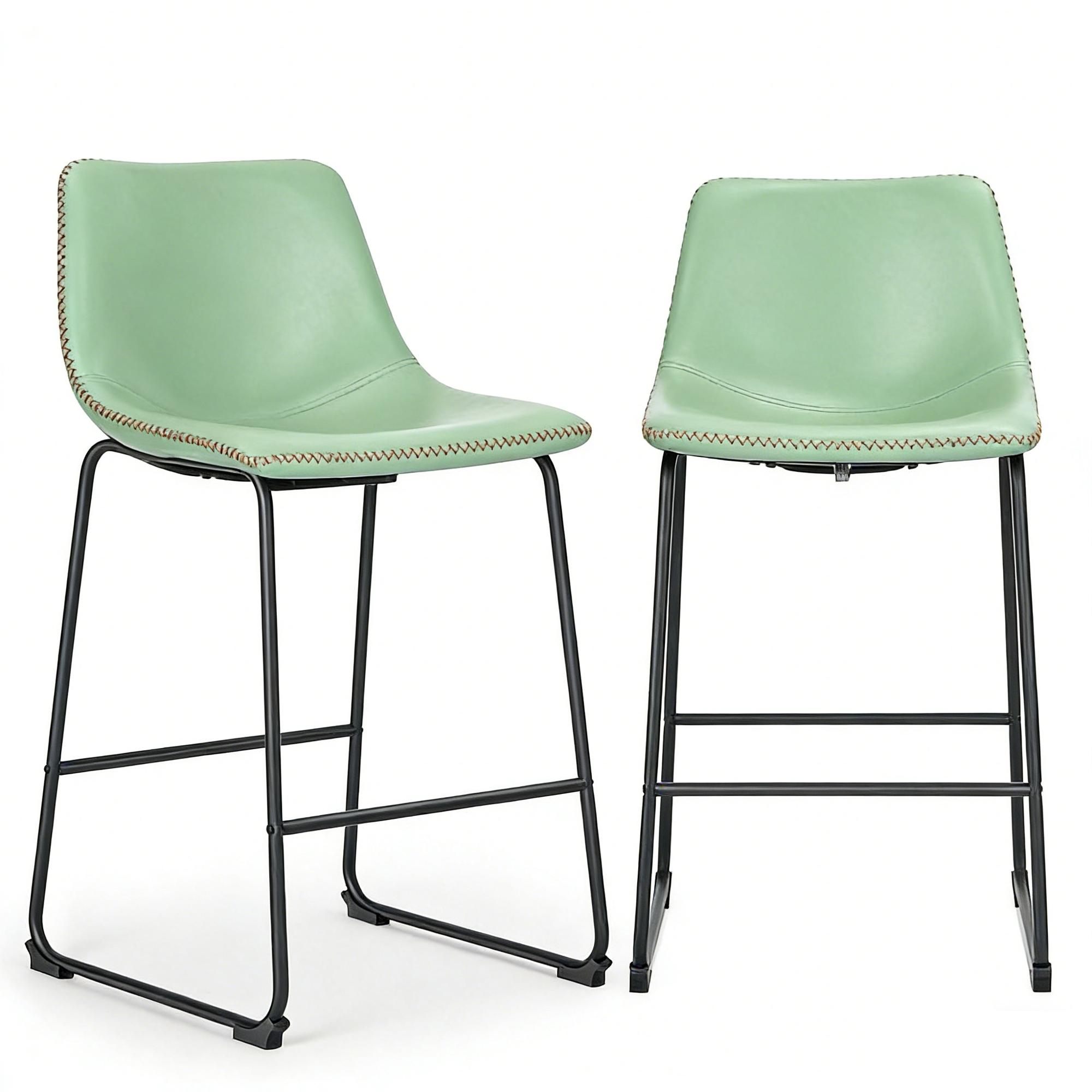 EDX Counter Height Bar Stools Set of 2 With Back and Footrest, Metal Frame, 26 inch, Green