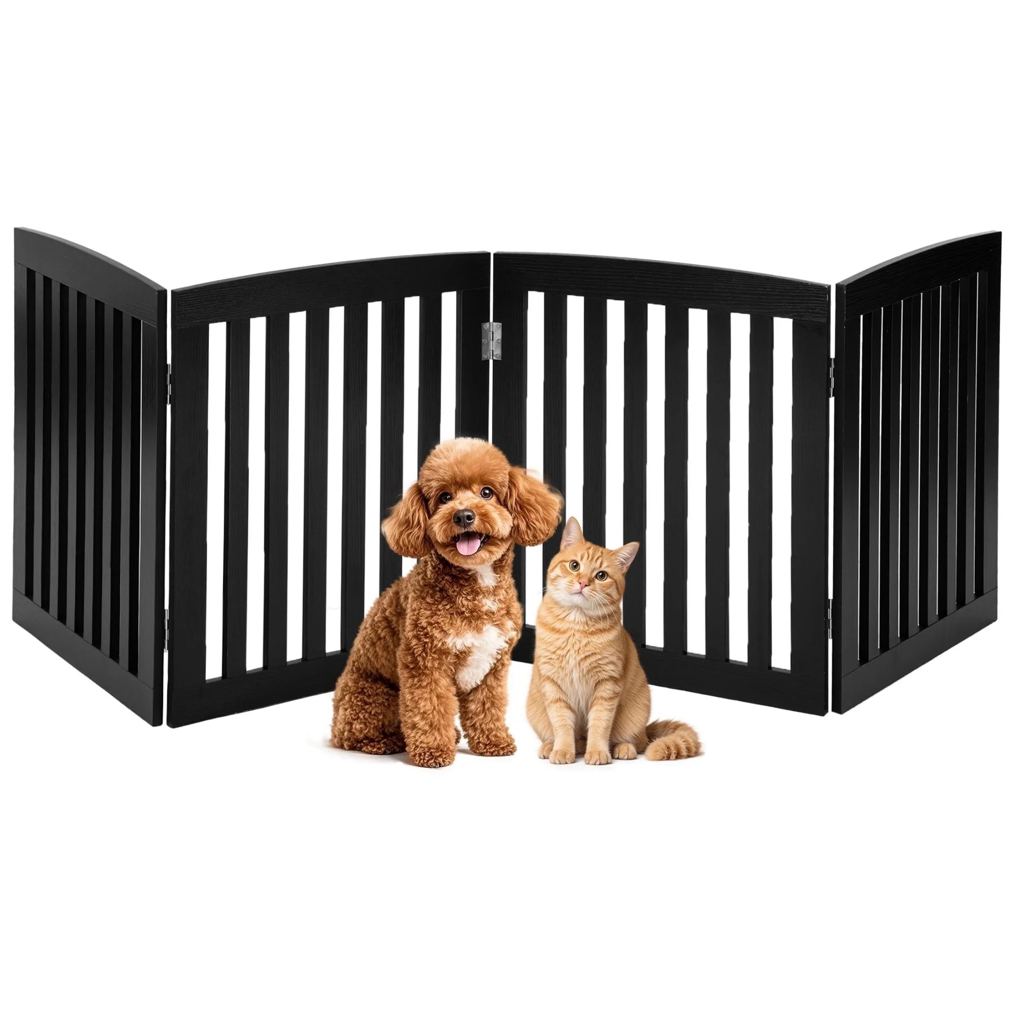 EDX 24" Height-4 Panels Wooden Pet Gate for Dogs and Cats, Foldable Freestanding Dog Gate with Hinge Design, Indoor Portable Extra Wide Dog Fence Pet Barrier, For Doorways, Stairs