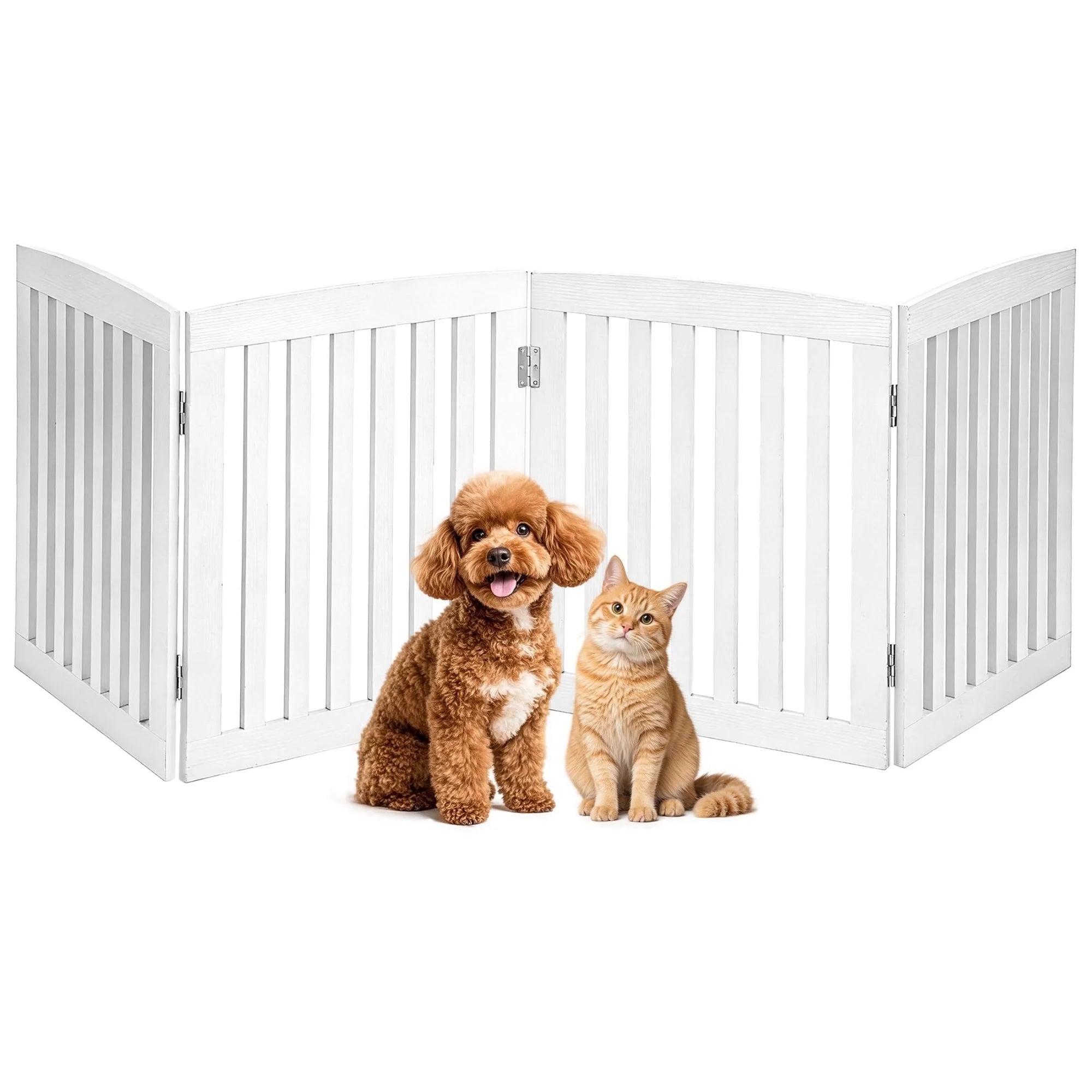 EDX 24" Height-4 Panels Wooden Pet Gate for Dogs and Cats, Foldable Freestanding Dog Gate with Hinge Design, Indoor Portable Extra Wide Dog Fence Pet Barrier, For Doorways, Stairs
