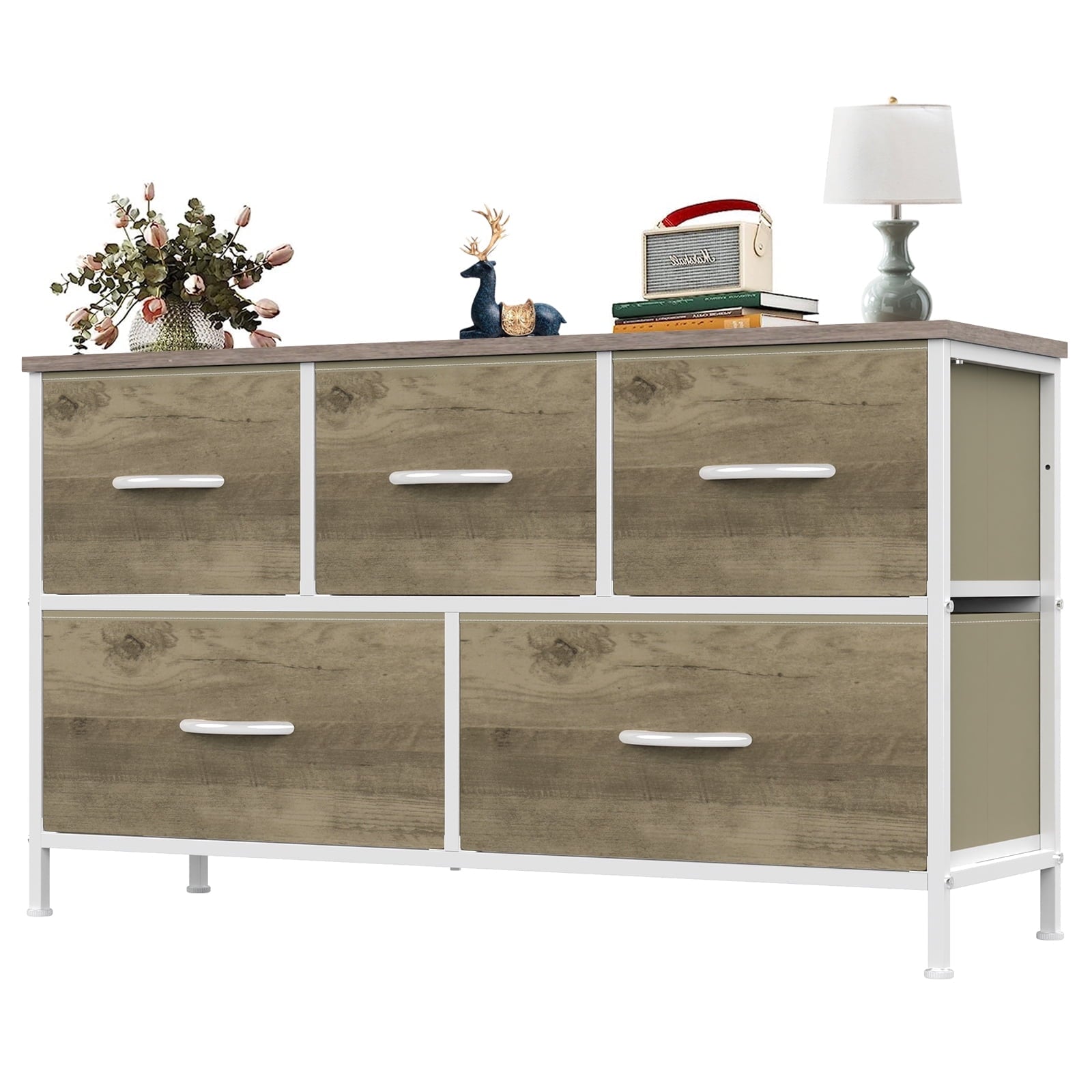 edx Fabric Dresser for Bedroom, Storage Organizer, Wide Chest of Drawers for Closet, Clothes, TV Stand, Wood Board
