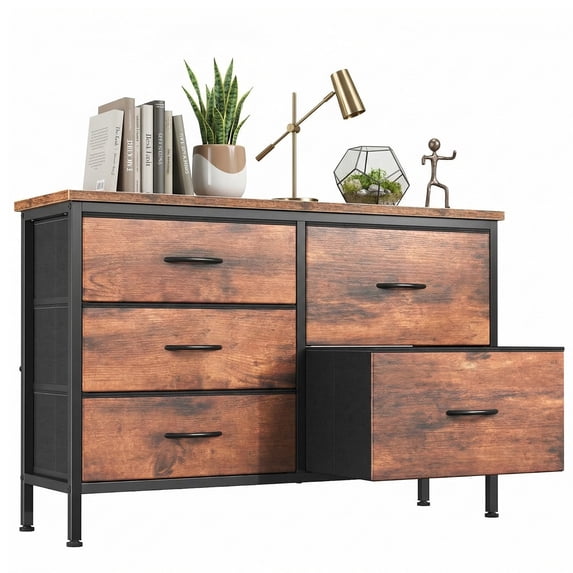 edx 5 Drawer Dresser for Bedroom, 39.4" Fabric Chest of Drawers with Wooden Top, Storage Organizer for Closet, Hallway & Living Room
