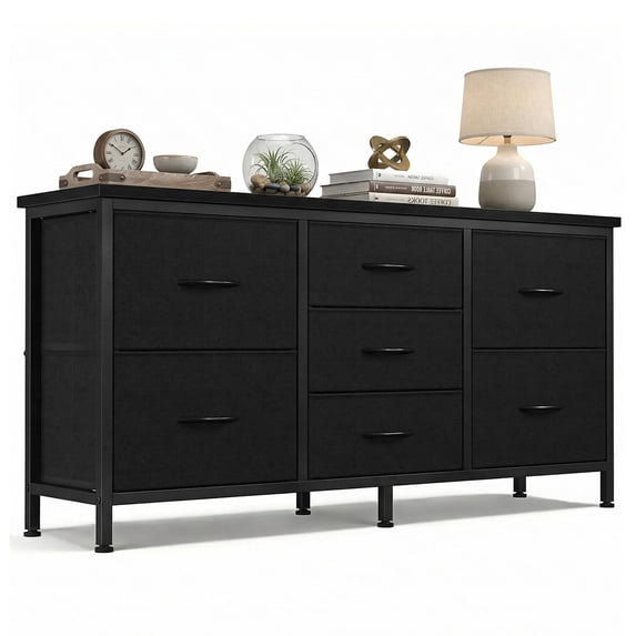 edx 7 Drawer Dresser for Bedroom, 47.2" Fabric Drawers with Wood Top Metal Frame, Wide Storage Organizer for Closet, Hallway & Living Room