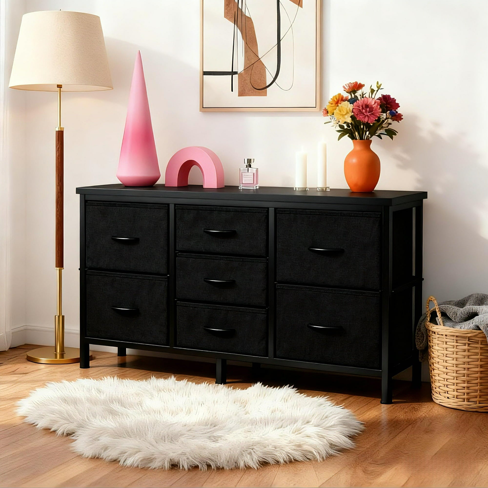 edx 7 Drawer Dresser for Bedroom, 47.2" Fabric Chest of Drawers with Metal Frame, TV Stand for 50, 55 inch TV, Wide Storage Organizer for Closet, Hallway, Nursery, and Living Room