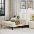 edx Bed Frame with Height-Adjustable Upholstered Headboard, Crystal Buckle Accents, Beige