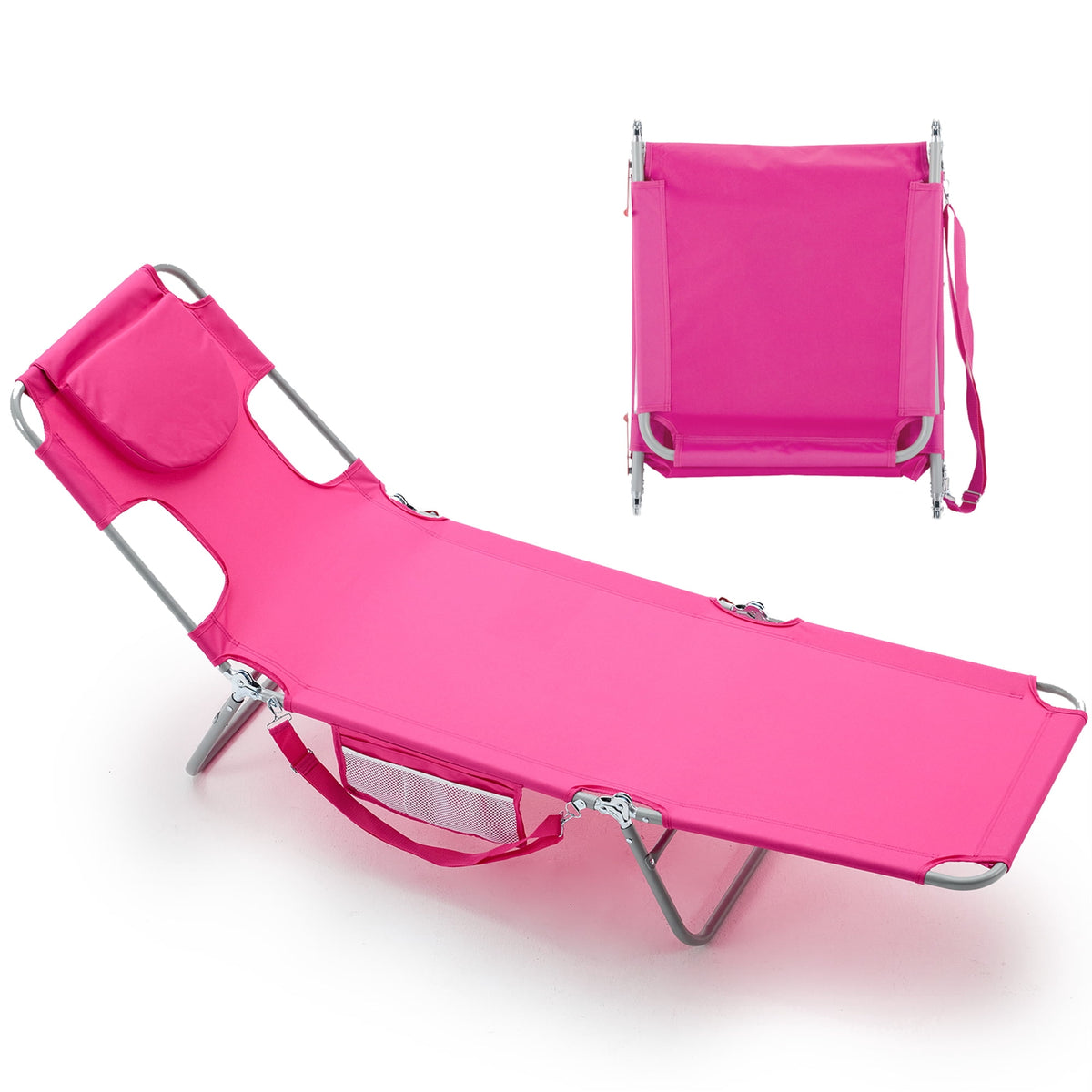 EDX Folding Adjustable Chaise Lounge Chair, Portable Beach Lounge Chair with Backpack Straps & Side Pocket for Outside, Patio, Poolside, Lawn