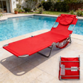 EDX Folding Adjustable Chaise Lounge Chair, Portable Beach Lounge Chair with Backpack Straps & Side Pocket for Outside, Patio, Poolside