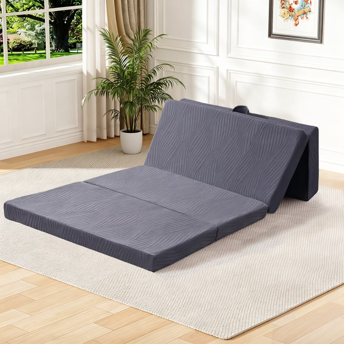 EDX Folding Mattress, Quad-fold Memory Foam Mattress Topper for Camping, Foldable Mattress Topper with Washable Cover, Guest, Gray