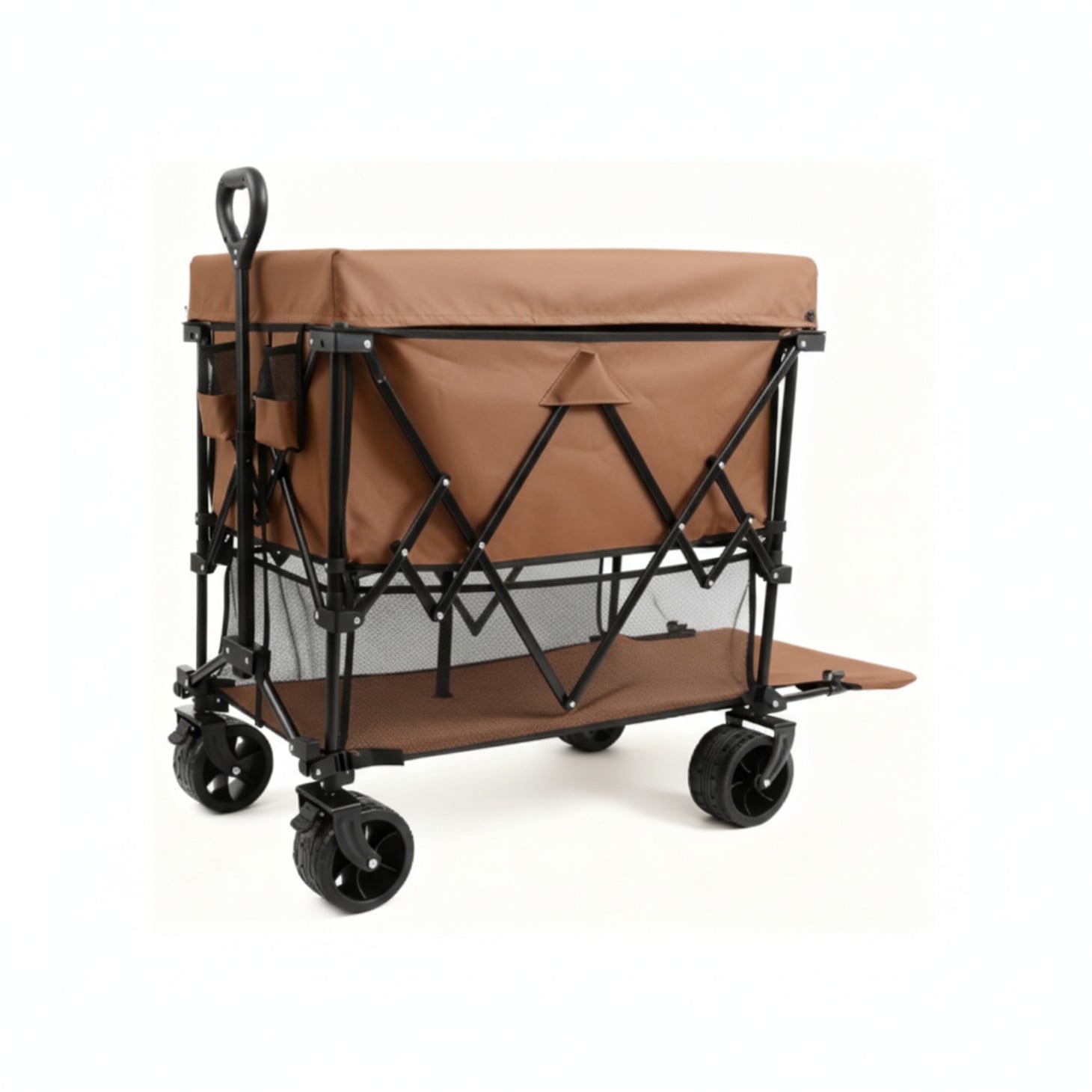 EDX Heavy-Duty Folding Wagon Cart with 54-inch Rack, 440 lbs Capacity Double-Tier Utility Cart for Camping and Beach