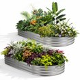 EDX Galvanized Steel Raised Garden Bed, Oval Metal Elevated Planter Box with Multiple Sizes for Outdoor Gardening, Silver
