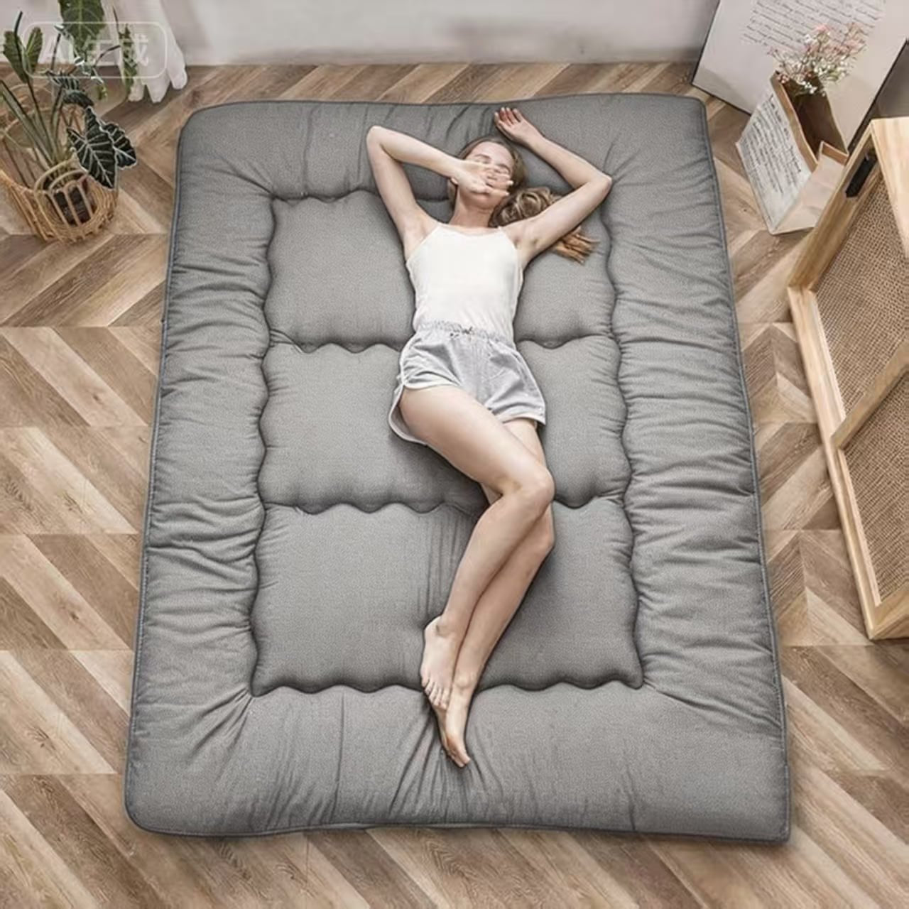 EDX Japanese Floor Futon Mattress Toppers, Foldable Tatami Mat, Thick Sleeping Mattress Pad with Storage Bag & Dust Cover