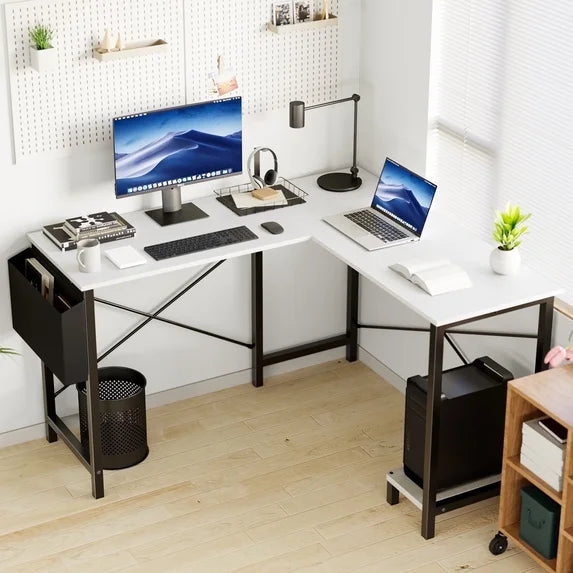 edx L Shaped Computer Desk with Storage Bag and CPU Holder, 50 Inch Office Desk Reversible Corner Design, Heavy Duty Computer Workstation Table for Gaming, Office and Study