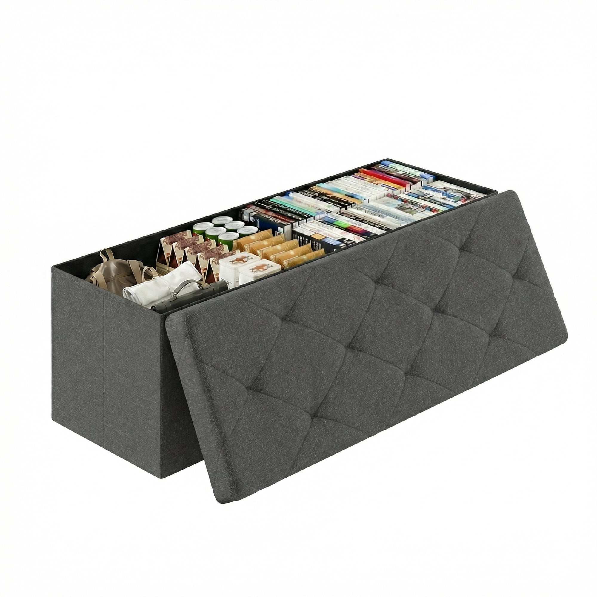 EDX Multi-functional Folding Storage Ottoman Bench, End of Bed Foot Rest Stool with Padded Seat, Bedroom Bench for Living Room, Holds up to 660 Lbs, Grey