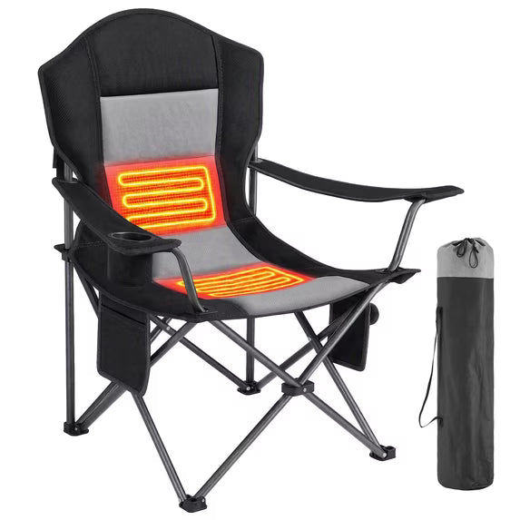 EDX Oversized Heated Camping Chair,3 Heat Levels Dual Zone Heating,Heavy Duty Steel Frame Waterproof Portable Folding Outdoor Chair with Cup Holder and Side Storage Pockets
