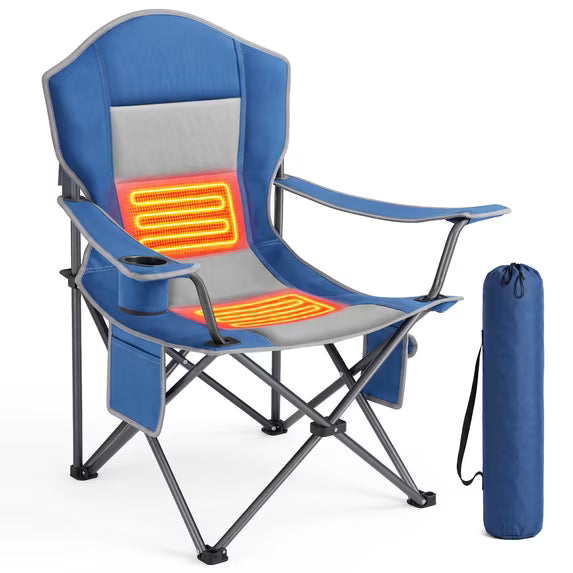EDX Oversized Heated Camping Chair,3 Heat Levels Dual Zone Heating,Heavy Duty Steel Frame Waterproof Portable Folding Outdoor Chair with Cup Holder and Side Storage Pockets