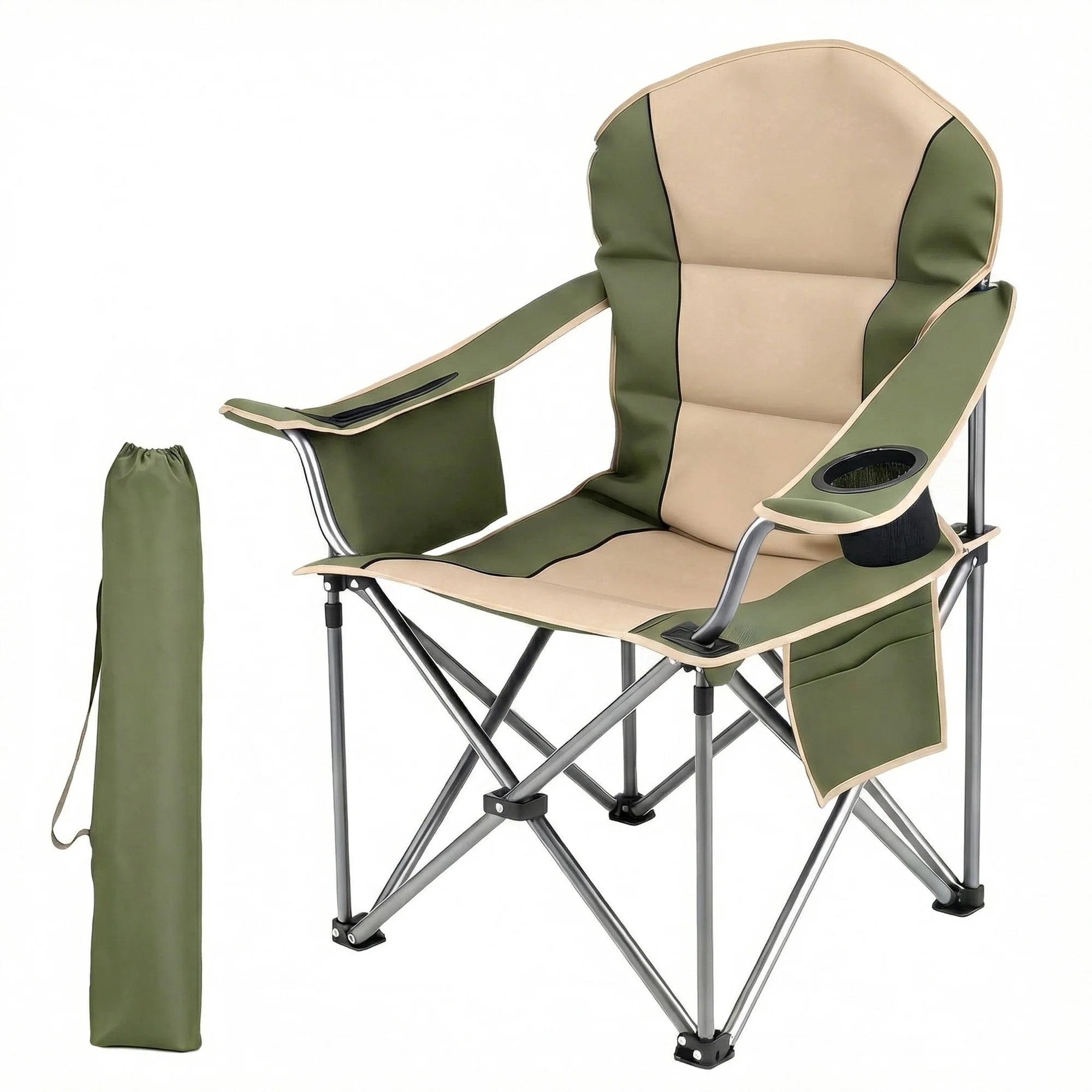 EDX Oversized Heavy Duty Folding Camping Chair, Padded High Back, Adjustable Lumbar Support, Extra Wide for Adults, 500 lbs Steel Frame, Portable Outdoor