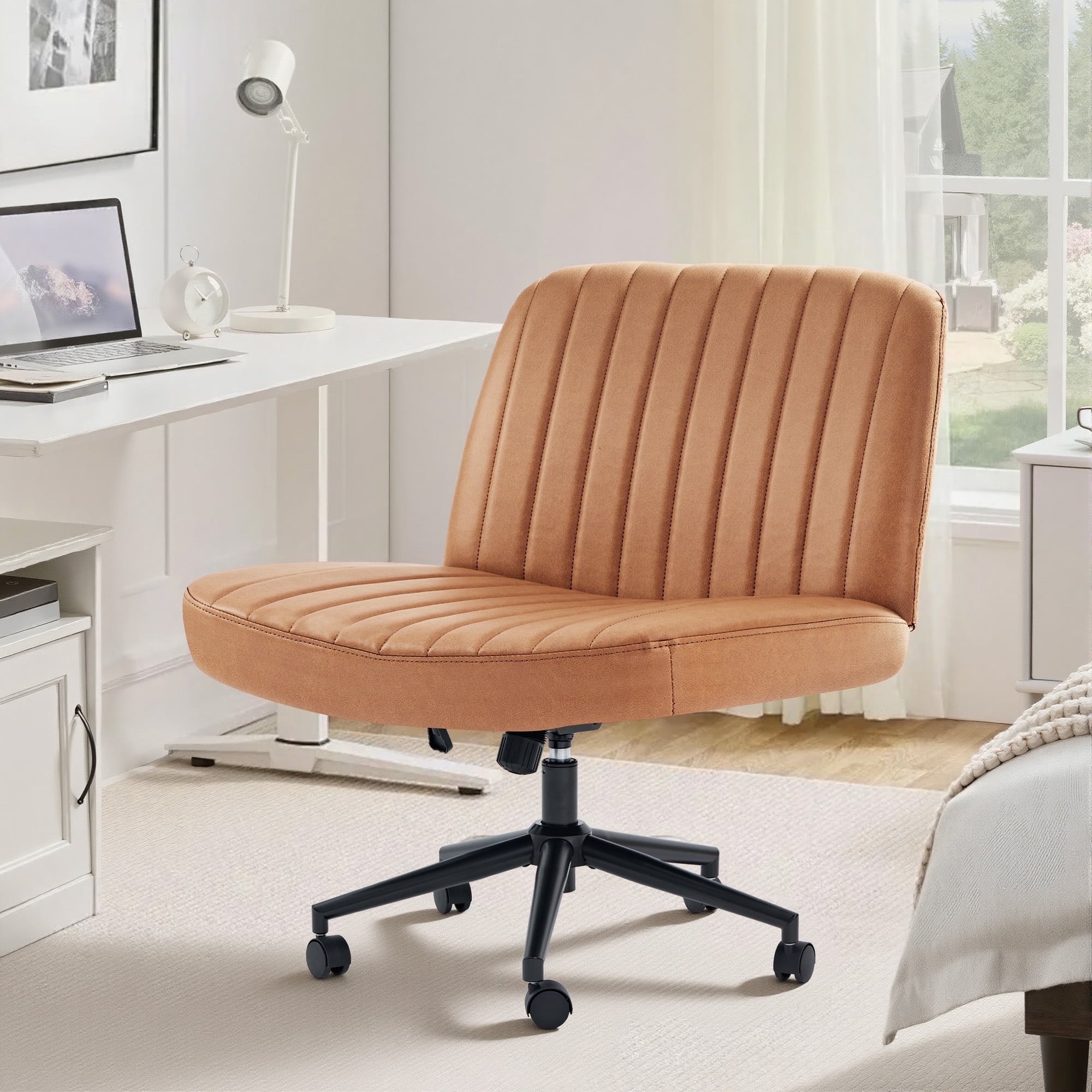 EDX Office Chair Criss Cross Legged Chair with Wheels, Comfy Home Vanity Task Computer Chair
