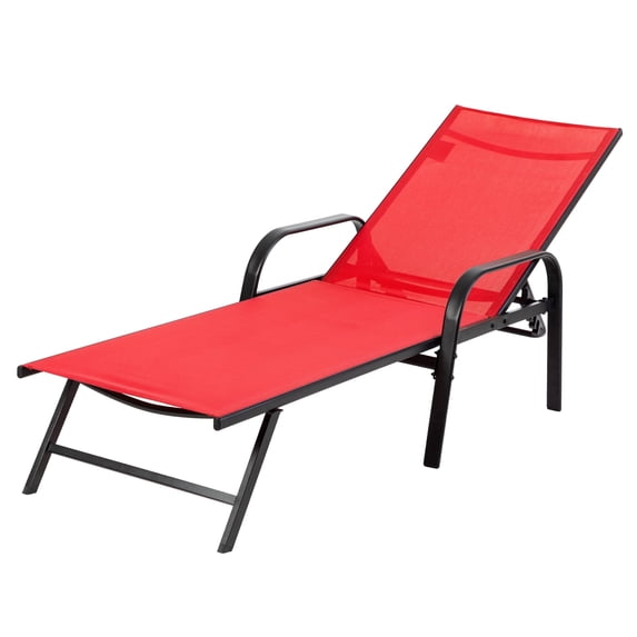 EDX Park Steel Stacking Chaise Lounge Chair for Outdoor Patio, Red