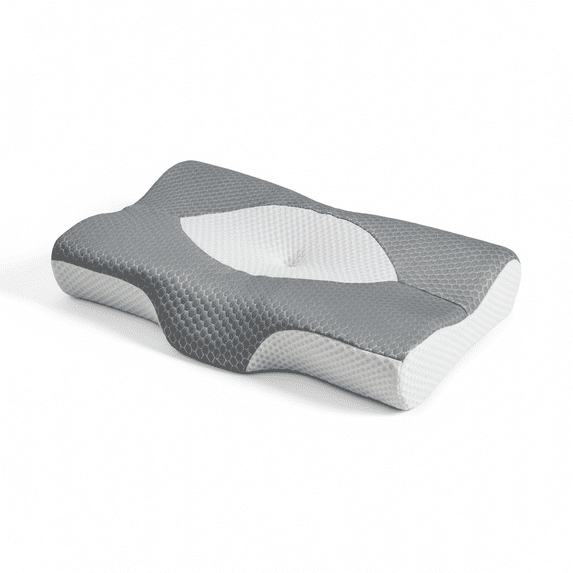 EDX Standard Square Cervical Pillows Memory Foam for Neck Pain Relief- Removable Cover,White and Gray