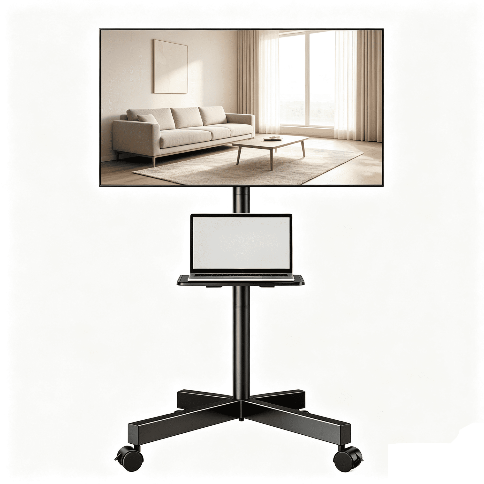 EDX Rolling Mobile TV Cart with Locking Wheels, Height & Tilt Adjustable Stand with Media Shelf for 23-60 Inch TVs, Max VESA 400x400mm, Holds 88lbs