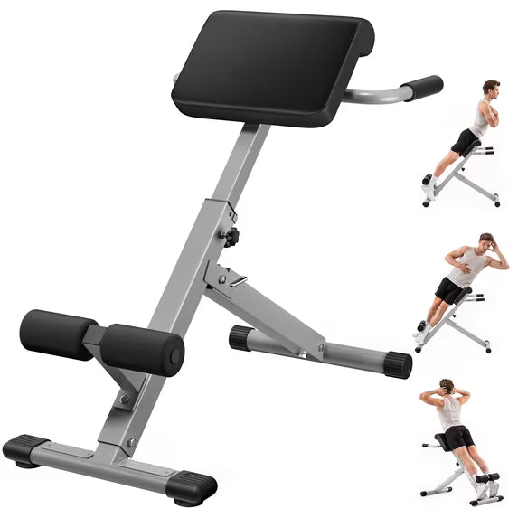EDX Roman Chair Hyperextension Bench, Adjustable Foldable 250 lbs Capacity, Multi‑Purpose Home Gym Workout Bench for Glutes, Hamstrings, Back & Abs, Silver