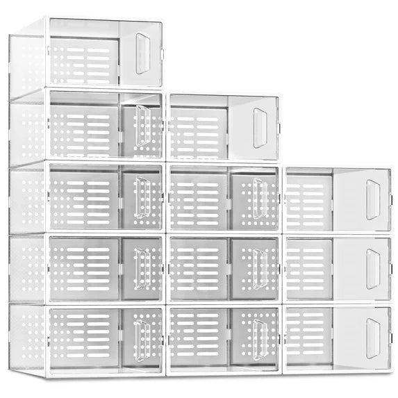 EDX Stackable Clear Shoe Box, Plastic Storage Organizer for Closet Hallway Bedroom