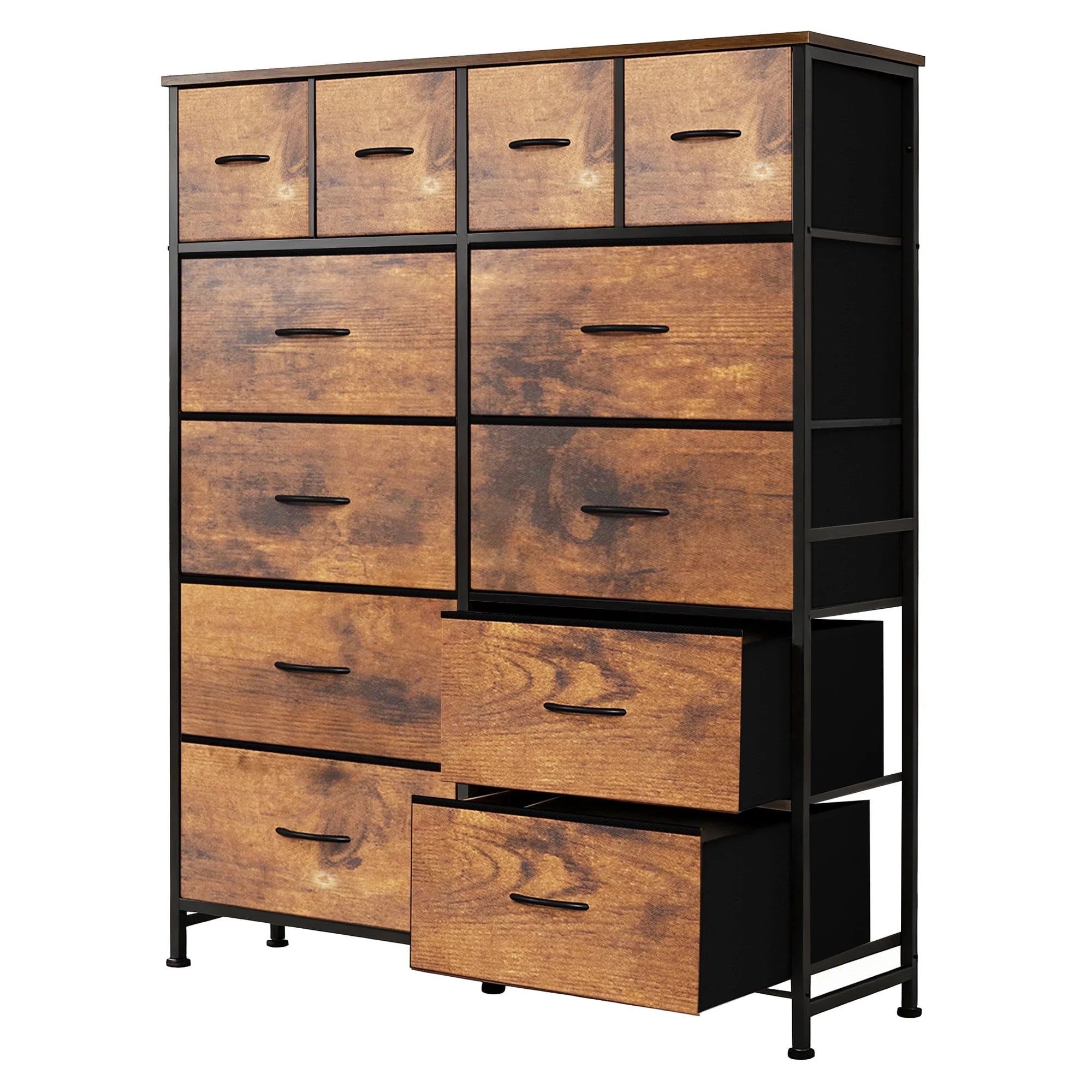 edx Tall Dresser with 12 Drawers, Steel Frame and Wood Top, Storage Organizer for Living Room, Hallway, Office