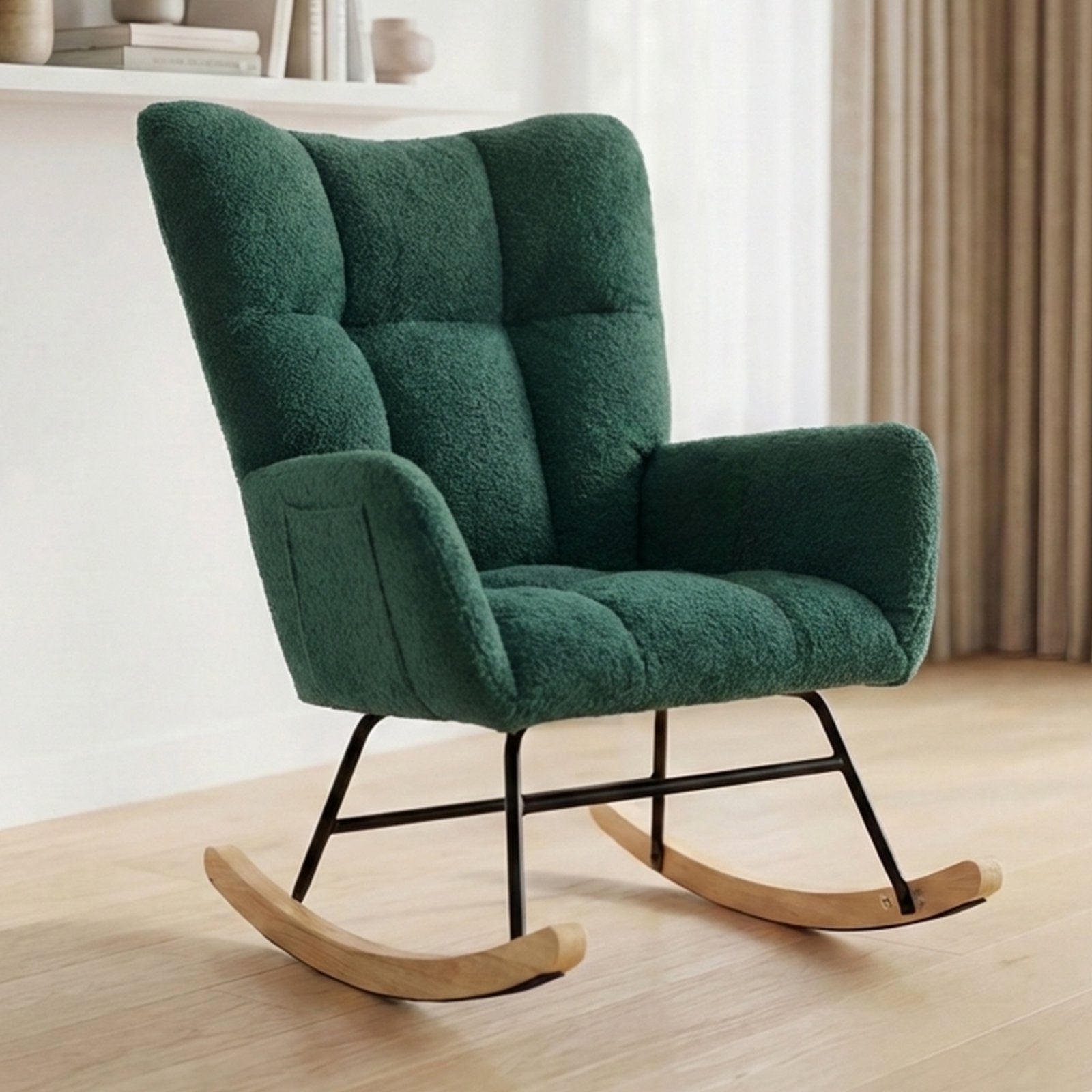 EDX Teddy Upholstered Rocking Accent Chair with Winged Back, Cozy Indoor Glider Seat for Reading, Bedroom, Living Room or Office
