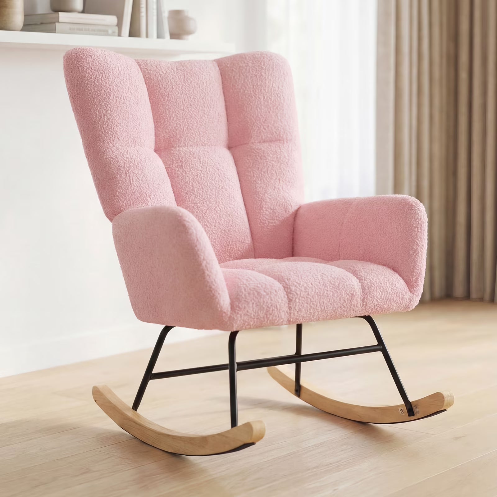 EDX Teddy Upholstered Rocking Accent Chair with Winged Back, Cozy Indoor Glider Seat for Reading, Bedroom, Living Room or Office