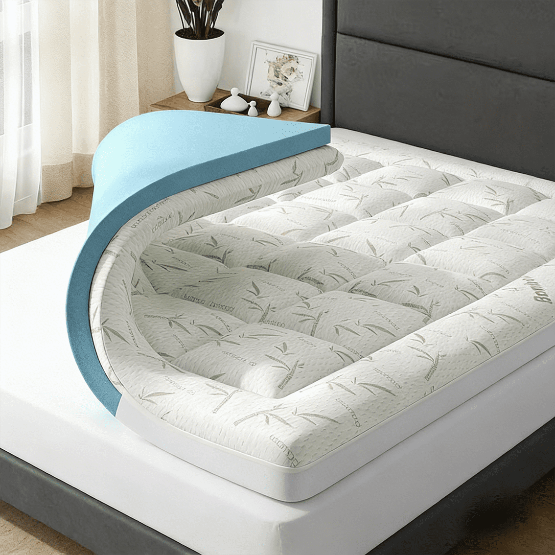 EDX Bamboo Viscose Mattress Topper - Soft Skin-Friendly, Down-Alternative Touch & Improves Sleep, Breathable