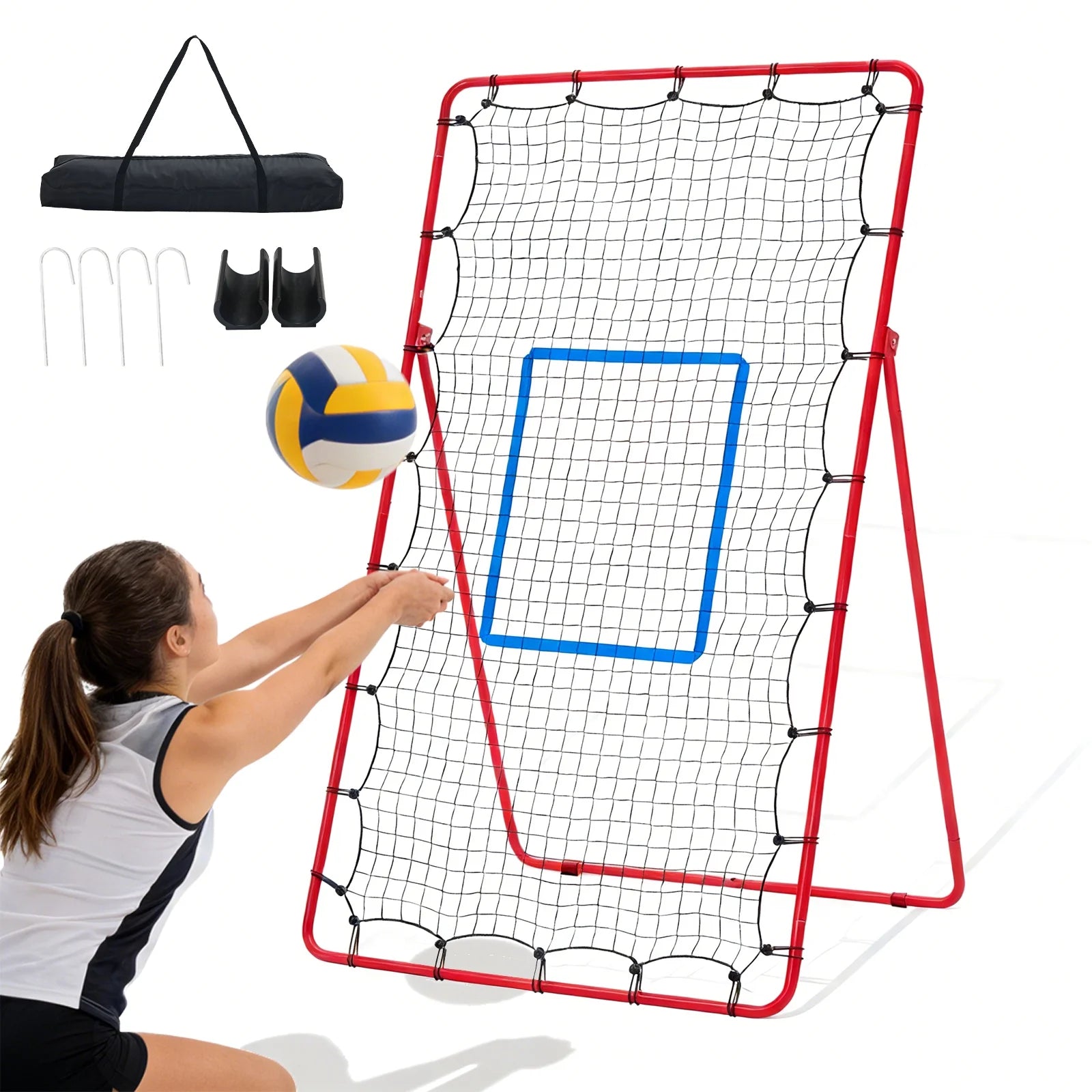 EDX Volleyball Rebounder Net with Travel Bag, Adjustable Angle Training Equipment for Solo Practice & Team Drills