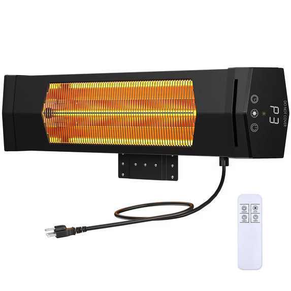 EDX Wall Mounted Infrared Space Heater, 1500W Adjustable Angle Heater with Remote & Timer for Indoor Outdoor Use, Black