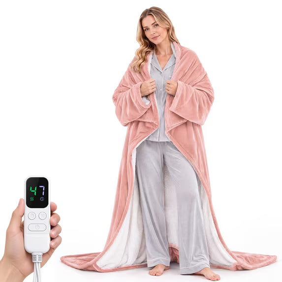 EDX Wearable Heated Blanket 70"x 50", Flannel Sherpa,Sleeves & Foot Pocket, 1-9H Auto Shut-Off, Overheat Protection, Machine Washable, Gift for Family