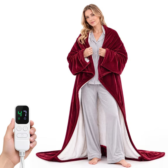 EDX Wearable Heated Blanket 70"x 50", Flannel Sherpa,Sleeves & Foot Pocket, 1-9H Auto Shut-Off, Overheat Protection, Machine Washable, Gift for Family