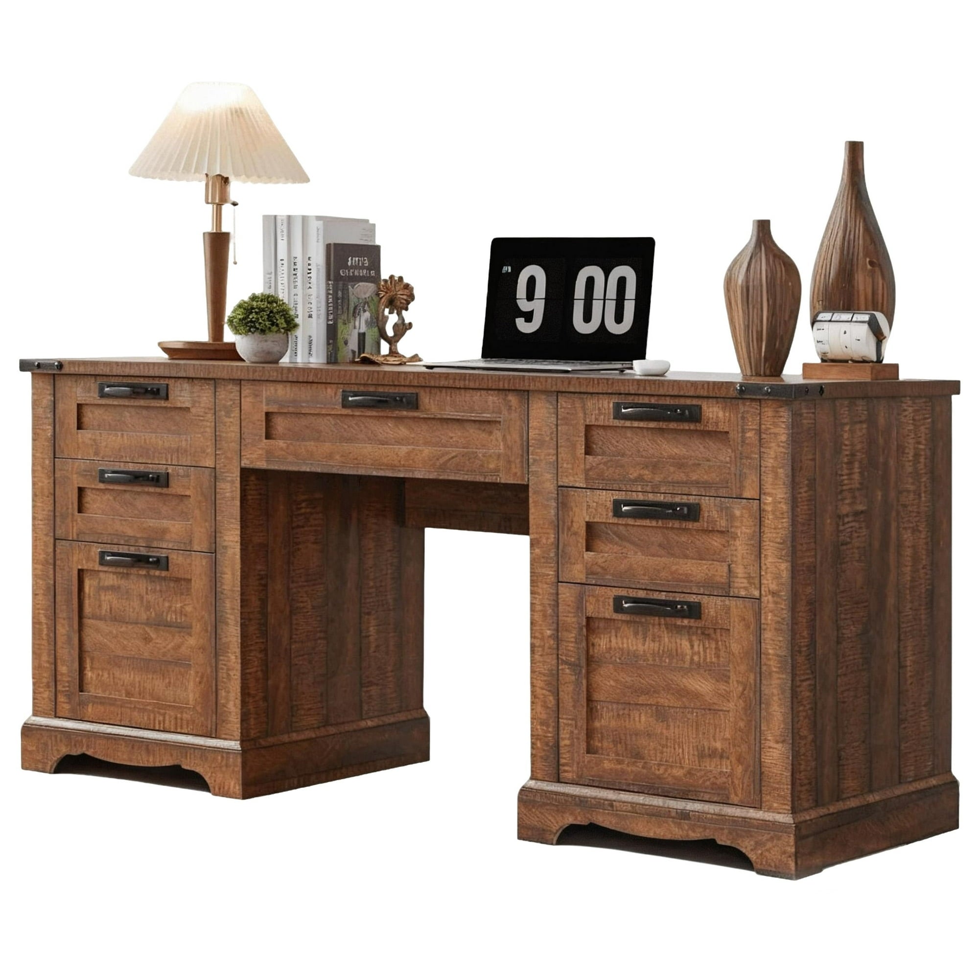 EDX 60‘’ Wood Computer Writing Desk Farmhouse Executive Desk, Rustic Office Desk with Charging Station and Keyboard Tray,Home Workstations with File Drawer, Storage Cabinet, White