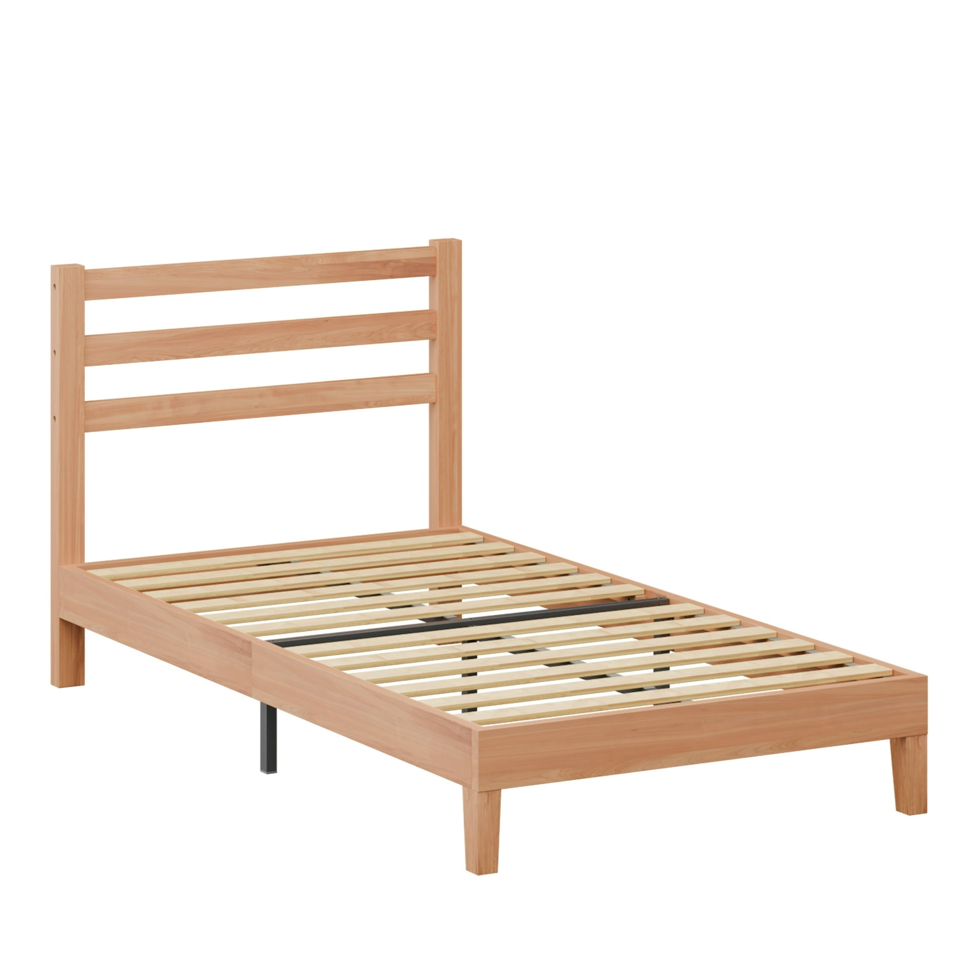 EDX Wood Bed Frame with Headboard - Walnut Finish, Solid Wood Slat Support System, No Box Spring Required