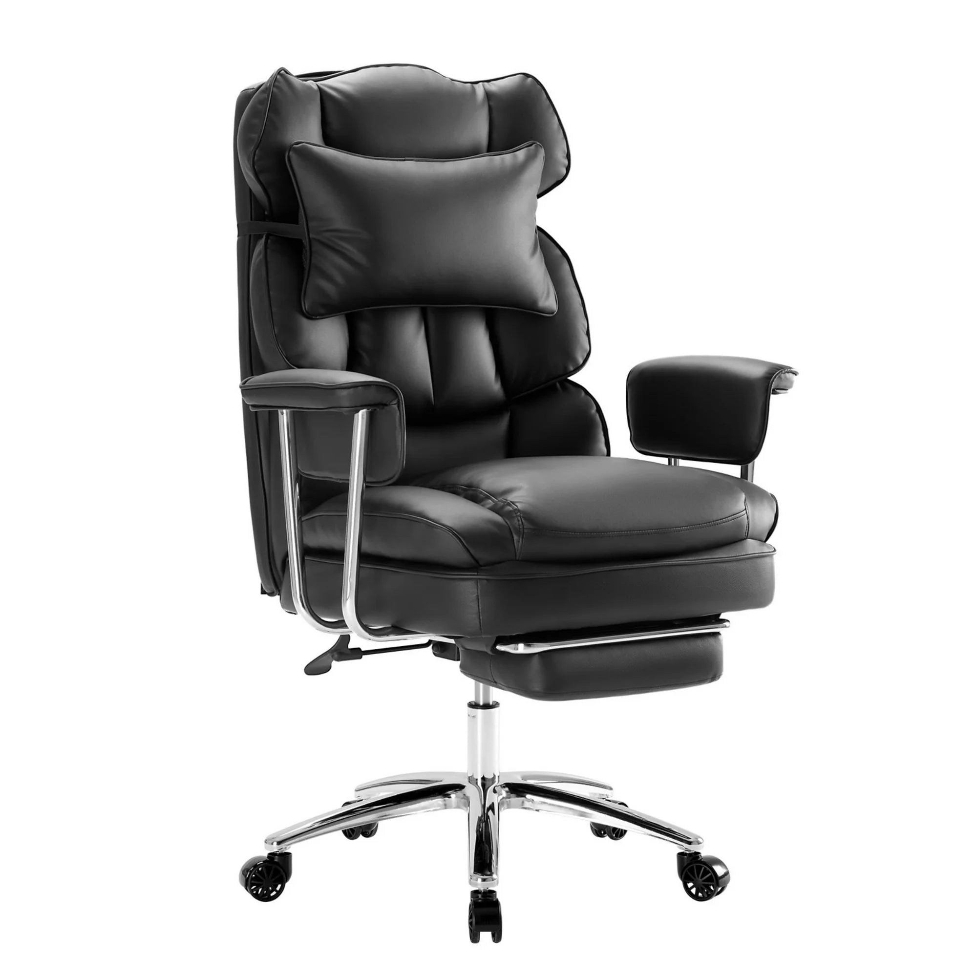 edx Executive Home Office Desk Chair, Ergonomic Big Tall High Back with Footrest & Lumbar Support, Reclining Comfy PU Leather Computer Gaming Chair with Swivel Wheels, Height Adjustable