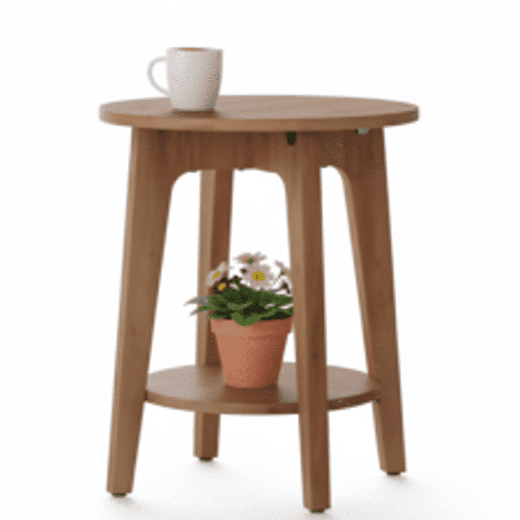 Edx Side Table, Small Round End Table, Nightstand with Tapered Legs, Curved Transitions, for Small Spaces, Living Room, Bedroom