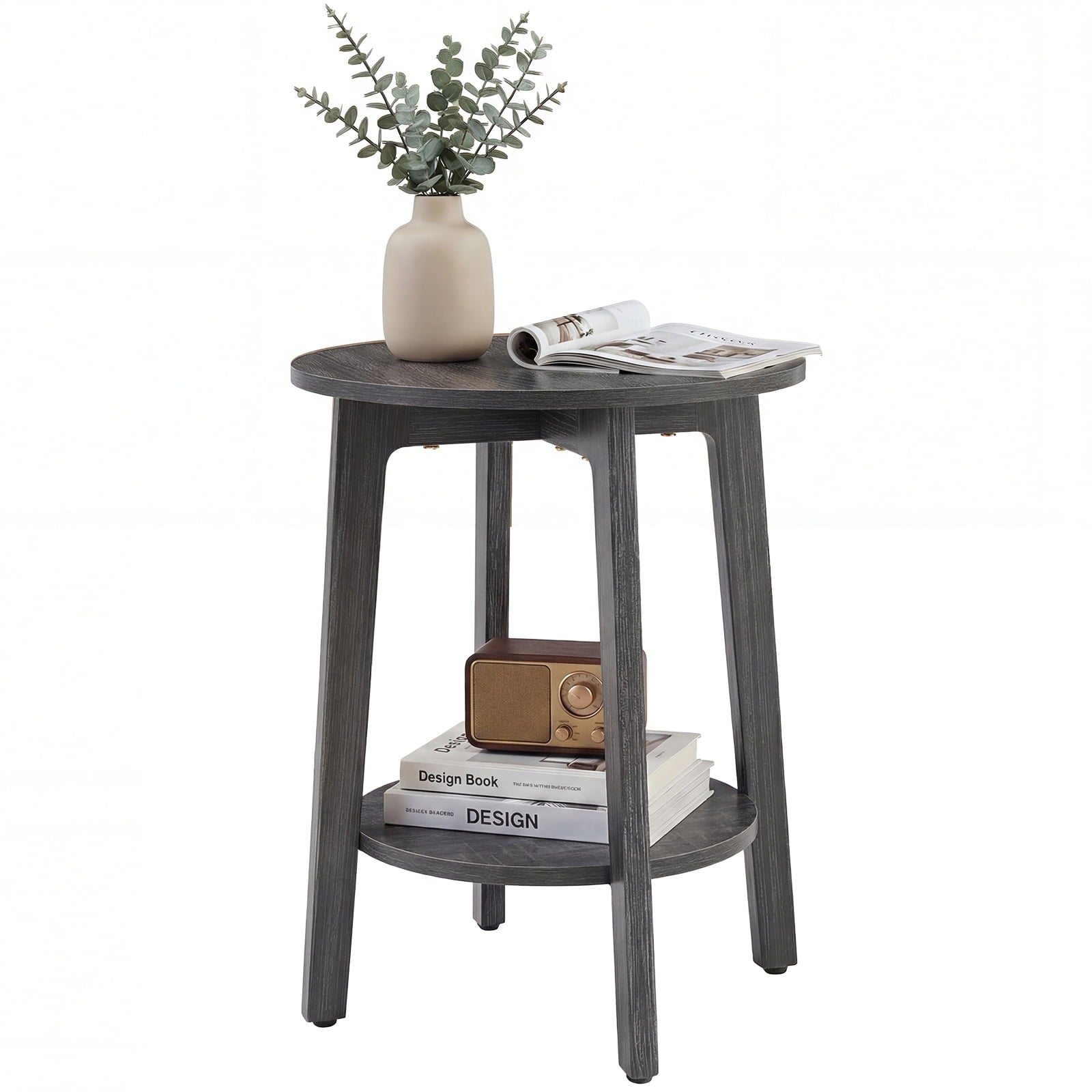 Edx Side Table, Small Round End Table, Nightstand with Tapered Legs, Curved Transitions, for Small Spaces, Living Room, Bedroom