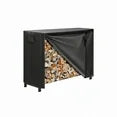 EDX Black Firewood Rack with Waterproof Cover, Steel Log Holder for Indoor and Outdoor Use, Black