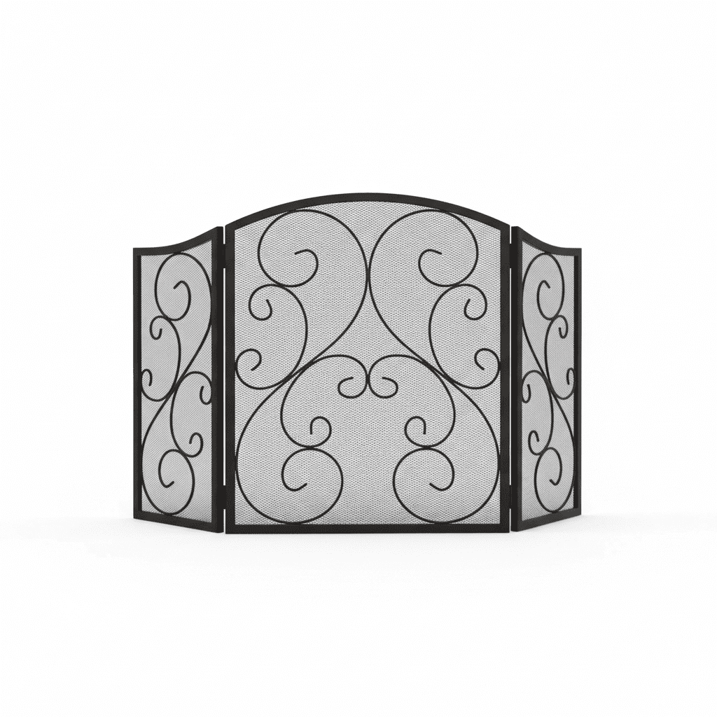 EDX 48 Inch Black Fireplace Screen, 30 Inch Tall Wrought Iron Spark Guard with Mesh for Indoor Protection,Black