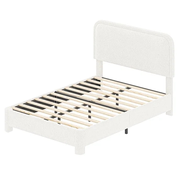 edx Platform Bed Frame with 2-Height Adjustable Teddy Fleece Upholstered Headboard and Wooden Slats Support, No Box Spring Needed, Easy Assembly, Modern Bedroom Furniture, Beige