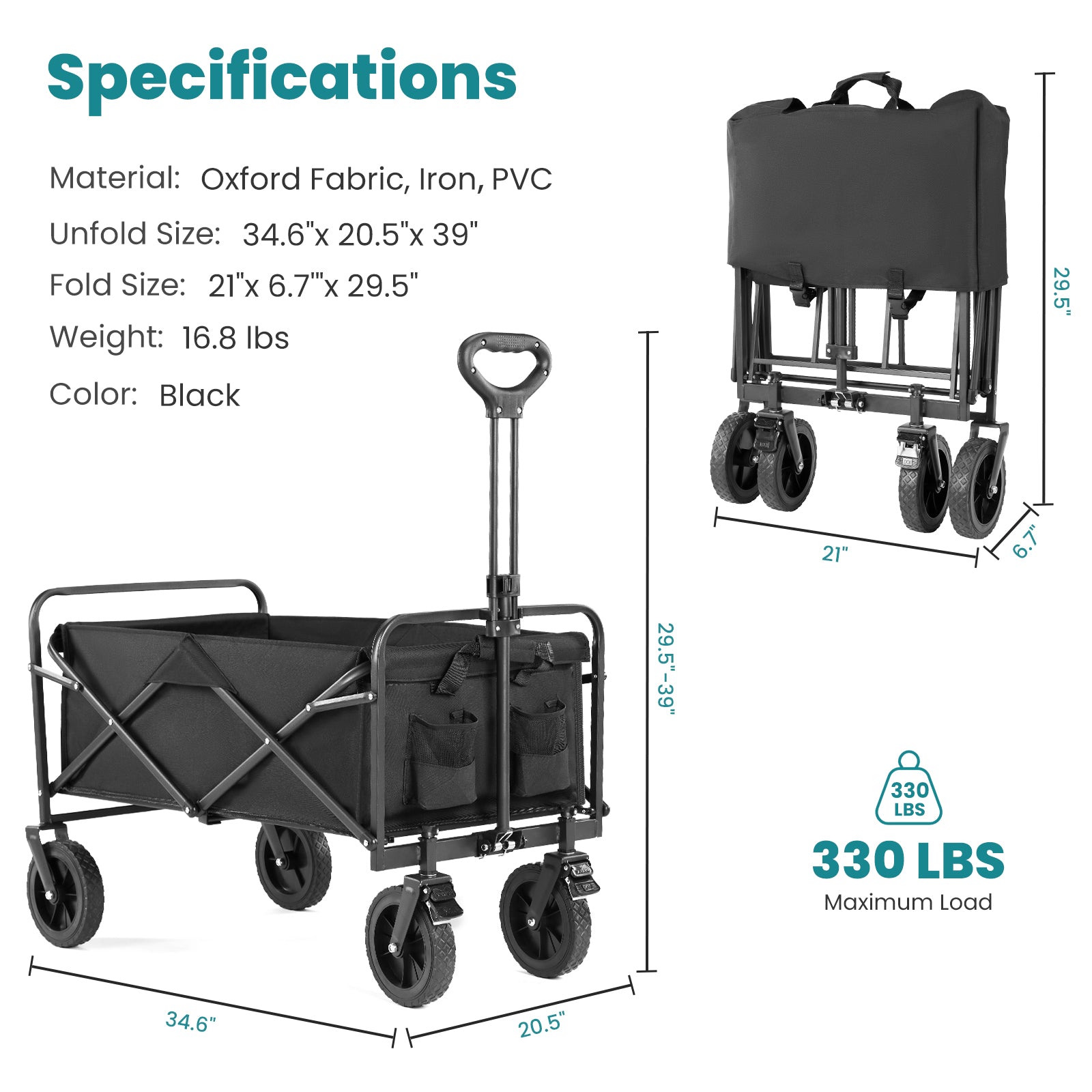 Ultra-Durable Foldable Cargo Wagon with 360° All Terrain Wheels - Increased Capacity for Easy Transport (One Pack)