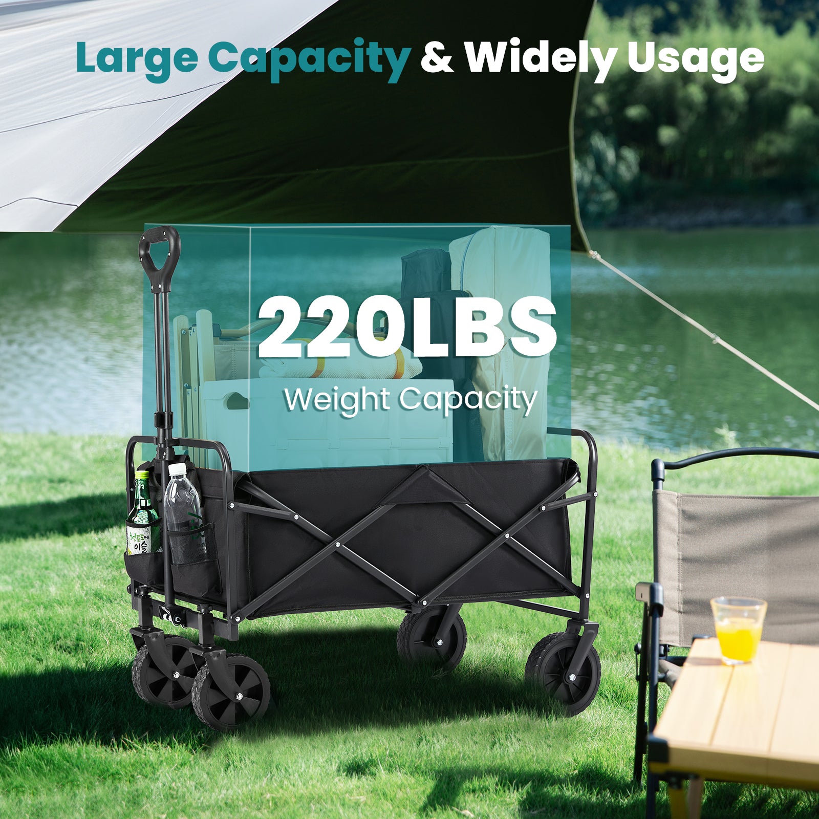 Ultra-Durable Foldable Cargo Wagon with 360° All Terrain Wheels - Increased Capacity for Easy Transport (One Pack)