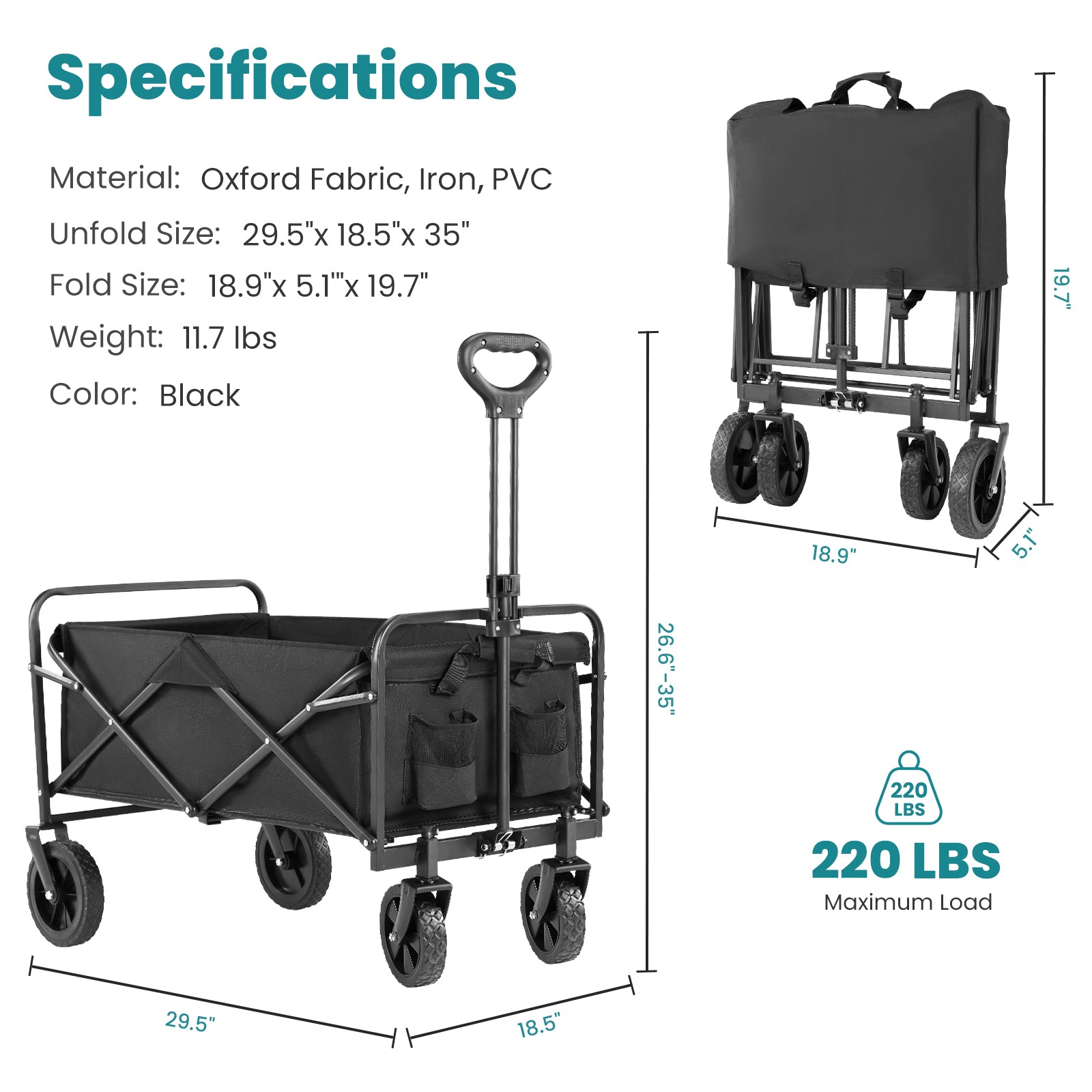 Ultra-Durable Foldable Cargo Wagon with 360° All Terrain Wheels - Increased Capacity for Easy Transport (One Pack)