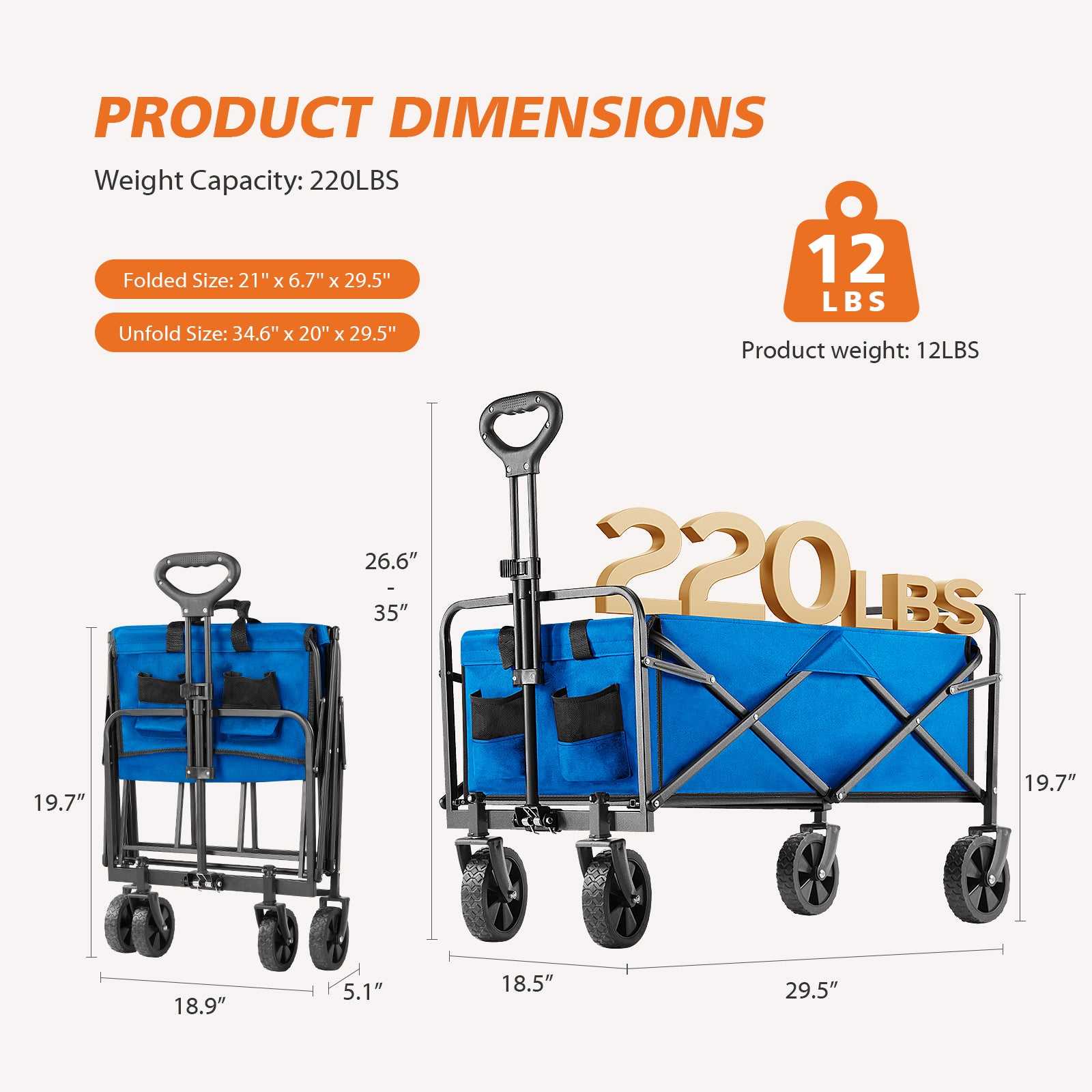 Ultra-Durable Foldable Cargo Wagon with 360° All Terrain Wheels - Increased Capacity for Easy Transport (One Pack)
