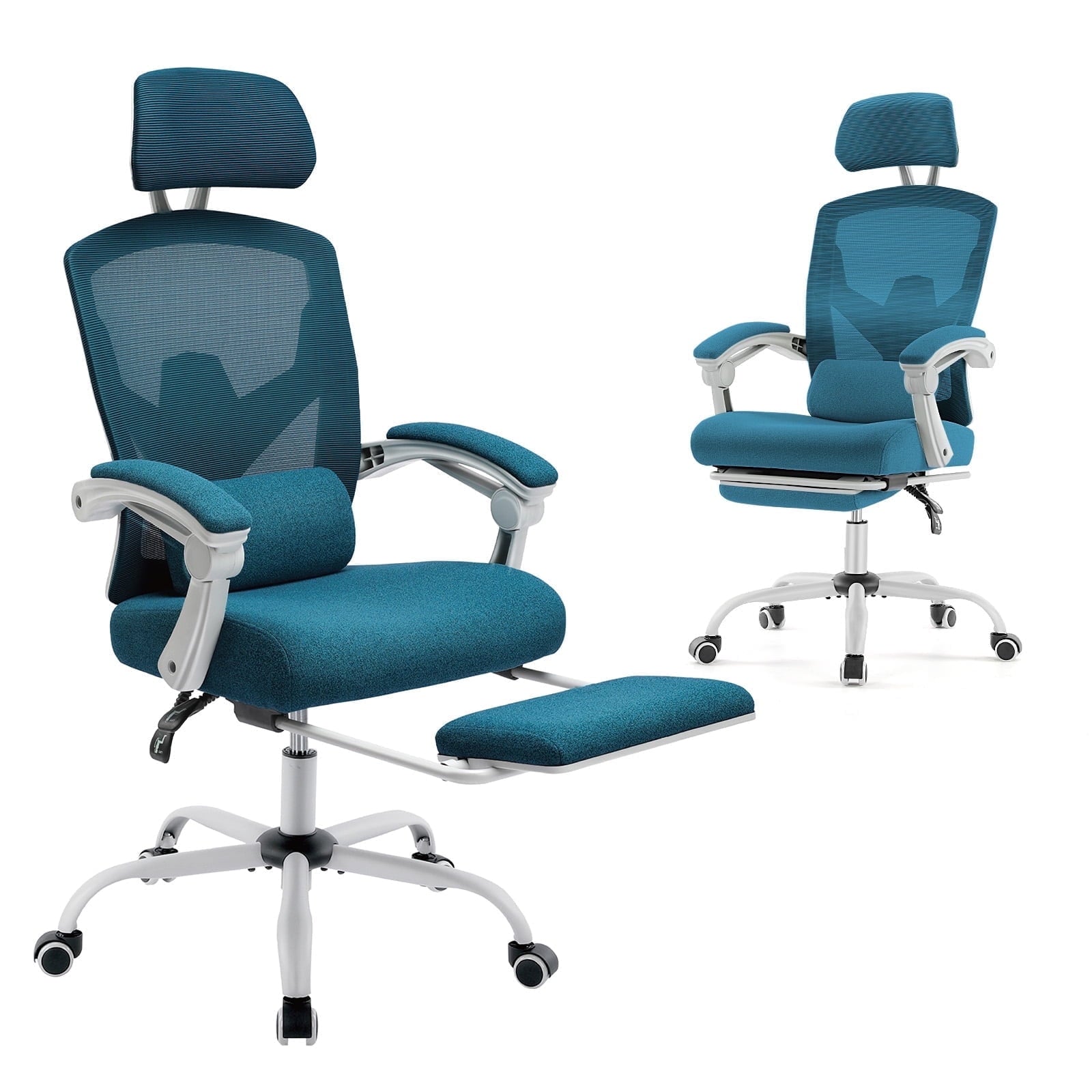 edx Retractable Footrest Ergonomic Swivel Office Chair with Lumbar Support Pillow and Padded Armrests