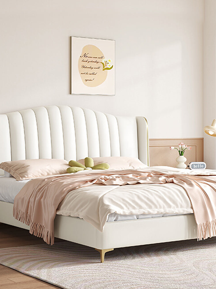edx Large Sturdy Wooden Frame Bedroom furniture Made Of Genuine Leather