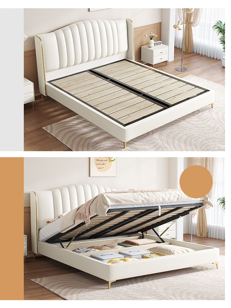 edx Large Sturdy Wooden Frame Bedroom furniture Made Of Genuine Leather