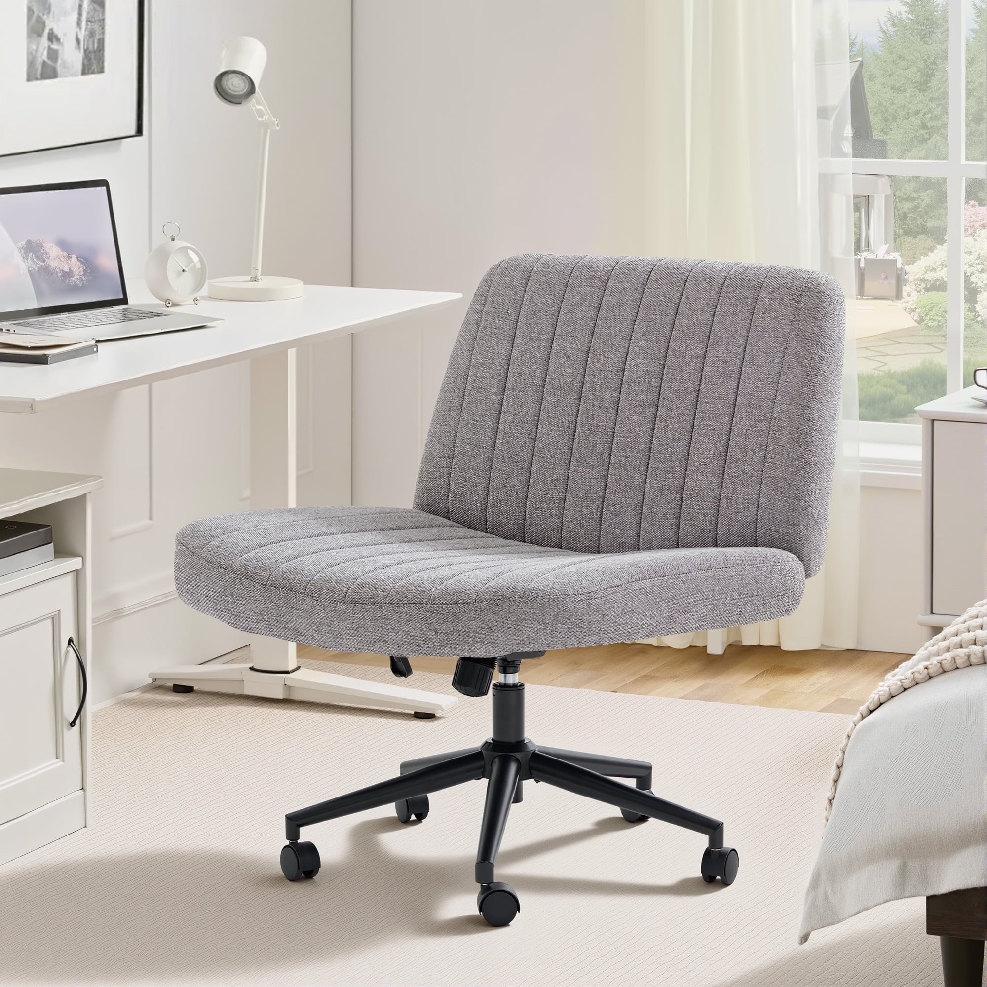 EDX Office Chair Criss Cross Legged Chair with Wheels, Comfy Home Vanity Task Computer Chair